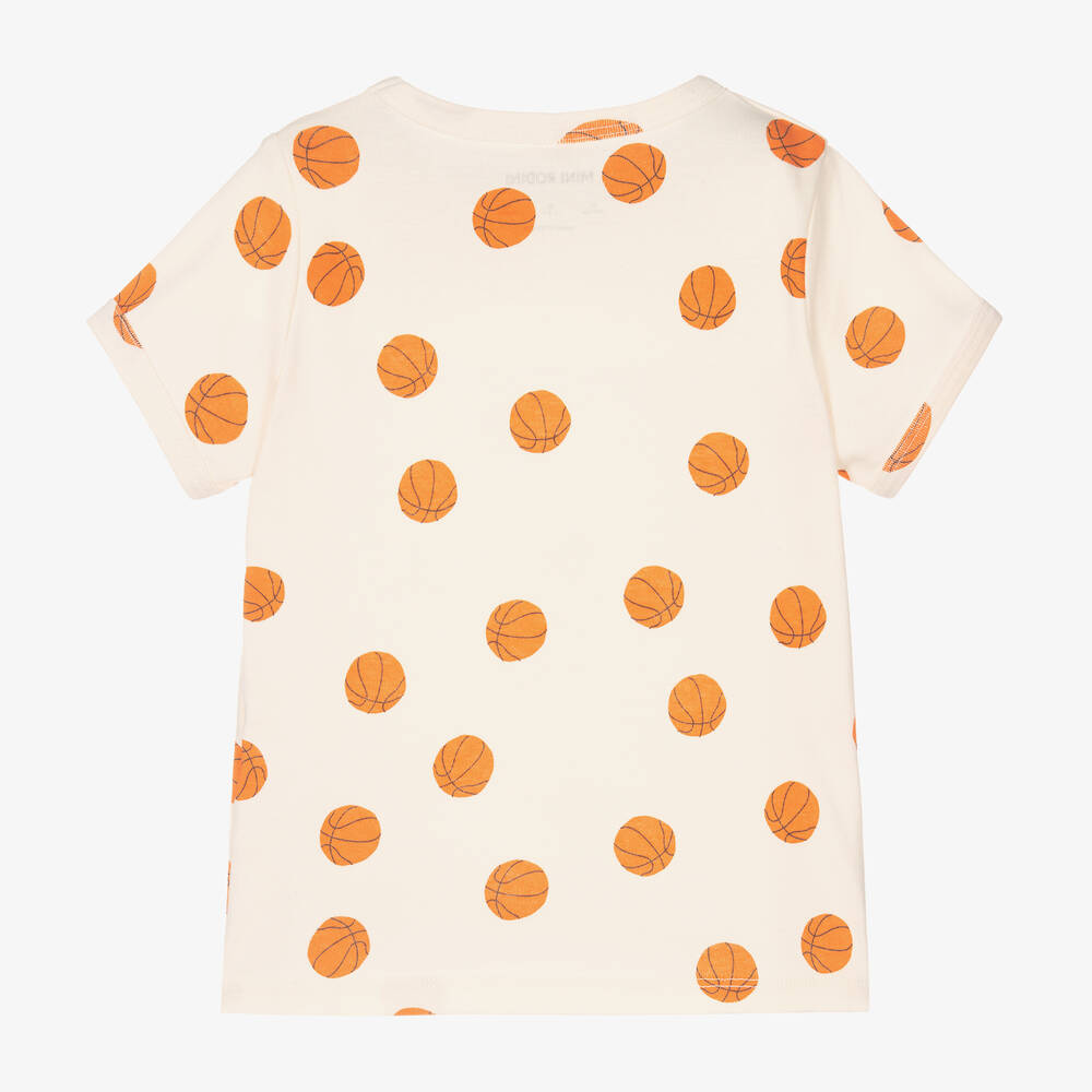 Mini Rodini-Ivory Organic Cotton Basketball T-Shirt | Childrensalon Outlet