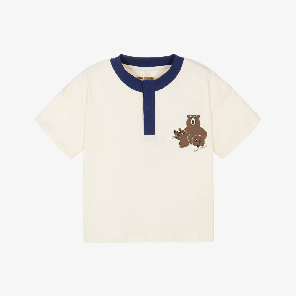 Mini Rodini-Ivory Organic Cotton Bear T-Shirt | Childrensalon Outlet