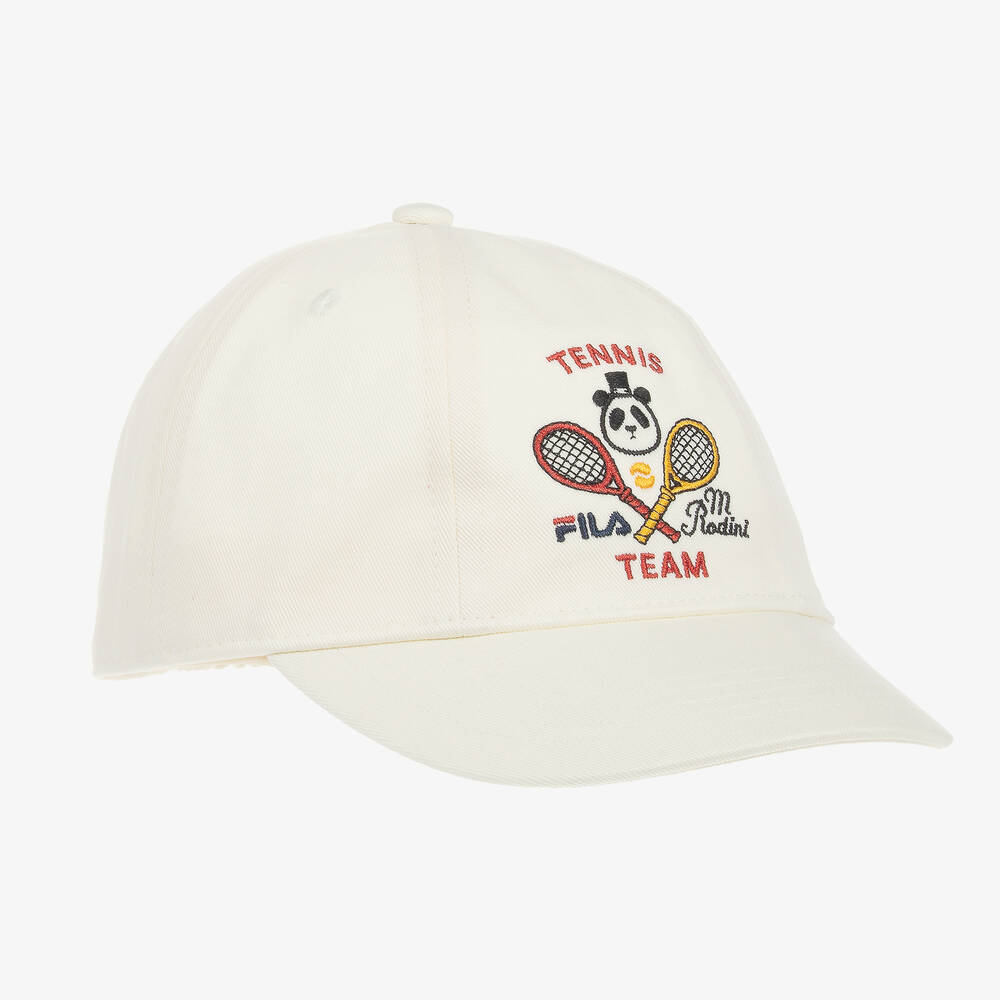 Mini Rodini-Ivory Organic Cotton Embroidered FILA Cap | Childrensalon Outlet
