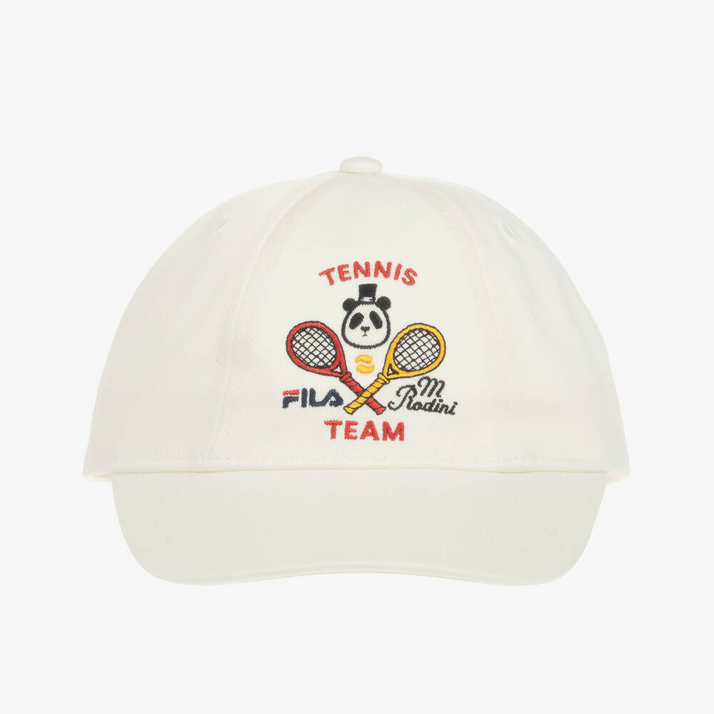 Mini Rodini-Ivory Organic Cotton Embroidered FILA Cap | Childrensalon Outlet