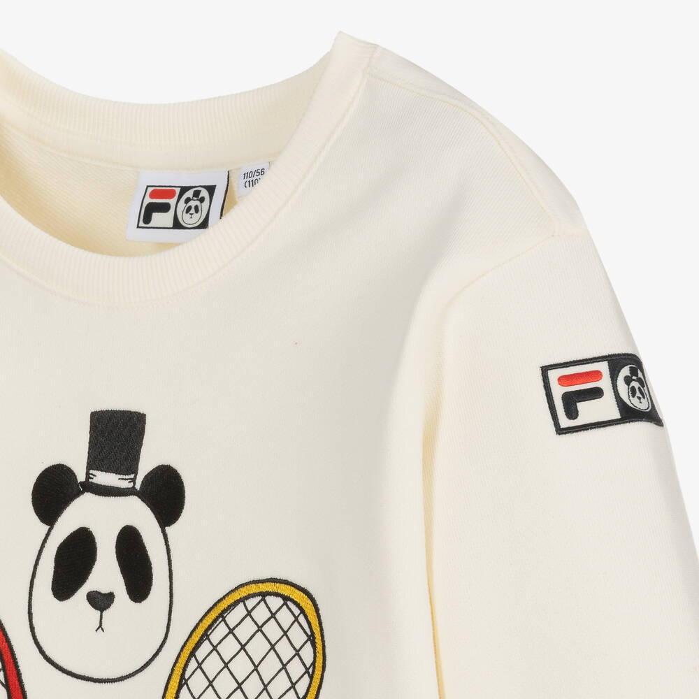 Mini Rodini Ivory Organic Cotton Embroidered FILA Sweatshirt Childrensalon Outlet