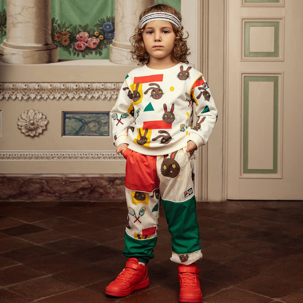 Mini Rodini Ivory Organic Cotton FILA Tennis Sweatshirt Childrensalon Outlet