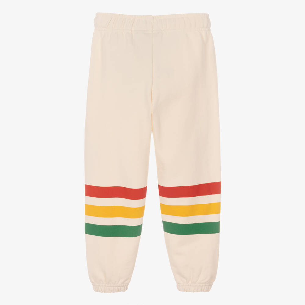 Mini Rodini-Ivory Organic Cotton Joggers with Stripes & Bear Motifs | Childrensalon Outlet