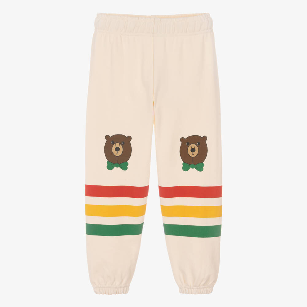 Mini Rodini-Ivory Organic Cotton Joggers with Stripes & Bear Motifs | Childrensalon Outlet