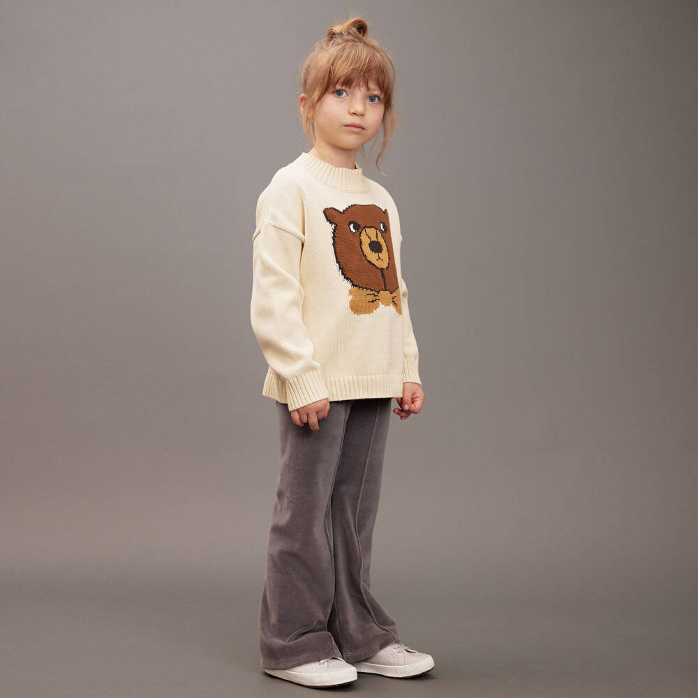 Mini Rodini-Ivory Organic Cotton Knit Jumper with Intarsia Bear Motif | Childrensalon Outlet