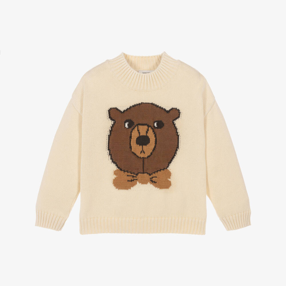 Mini Rodini-Ivory Organic Cotton Knit Jumper with Intarsia Bear Motif | Childrensalon Outlet