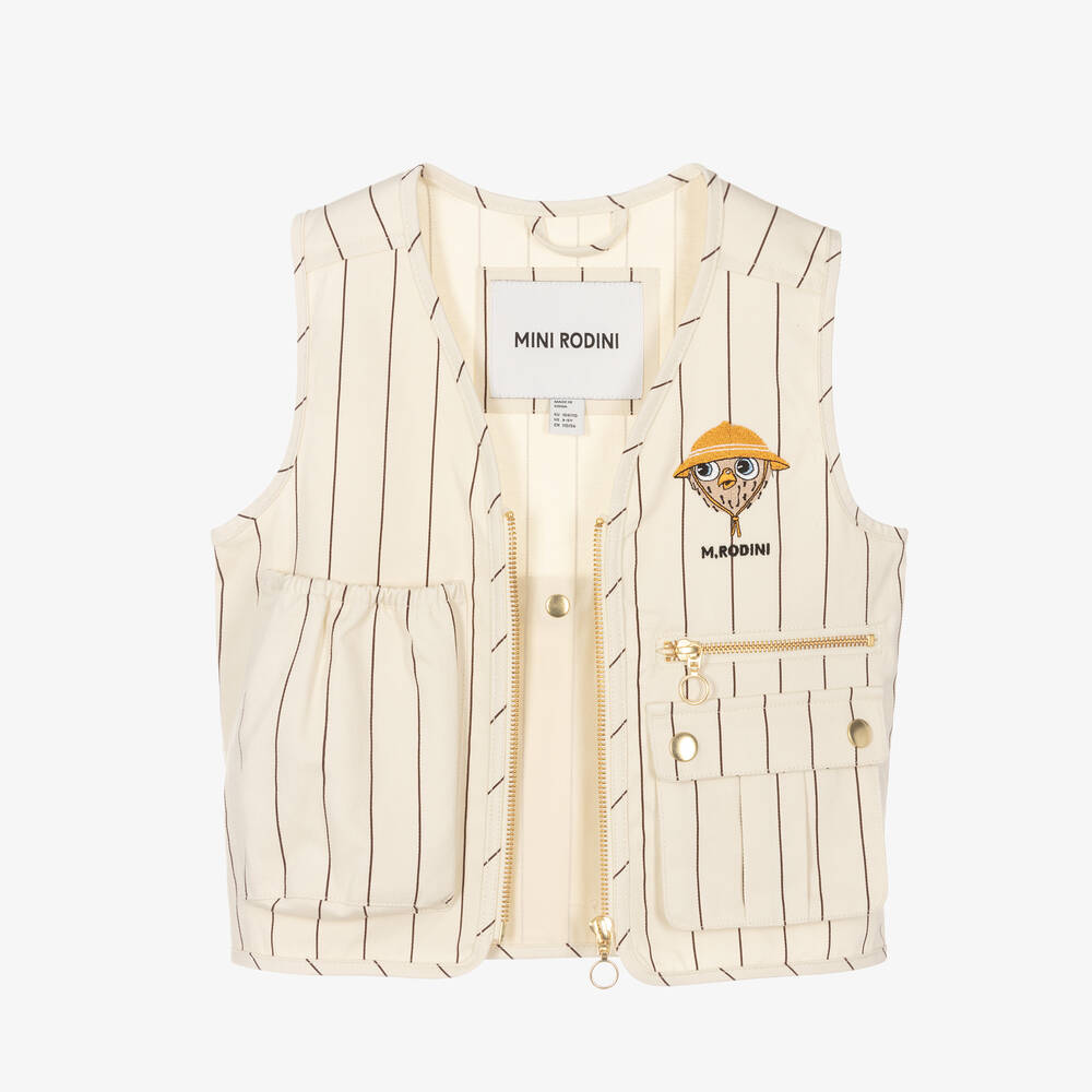 Mini Rodini-Ivory Organic Cotton Owl Gilet | Childrensalon Outlet