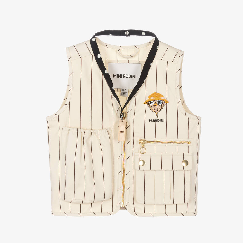 Mini Rodini-Ivory Organic Cotton Owl Gilet | Childrensalon Outlet