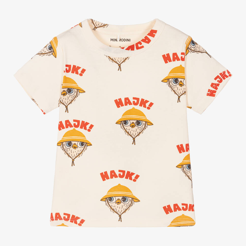 Mini Rodini-Ivory Organic Cotton Owl T-Shirt | Childrensalon Outlet