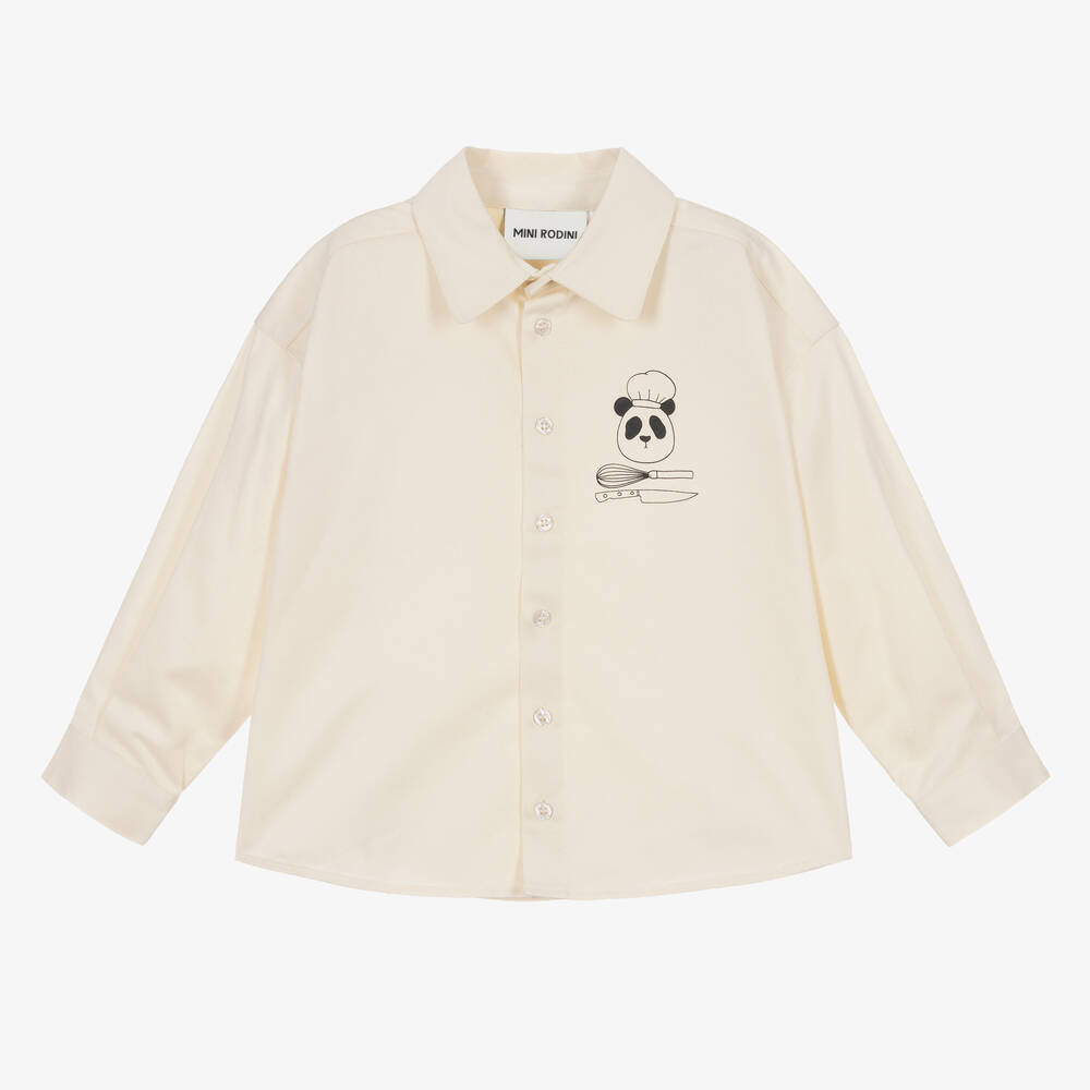 Mini Rodini - Ivory Organic Cotton Panda Shirt | Childrensalon