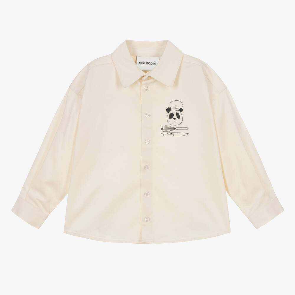 Mini Rodini - Chemise ivoire en coton bio panda | Childrensalon