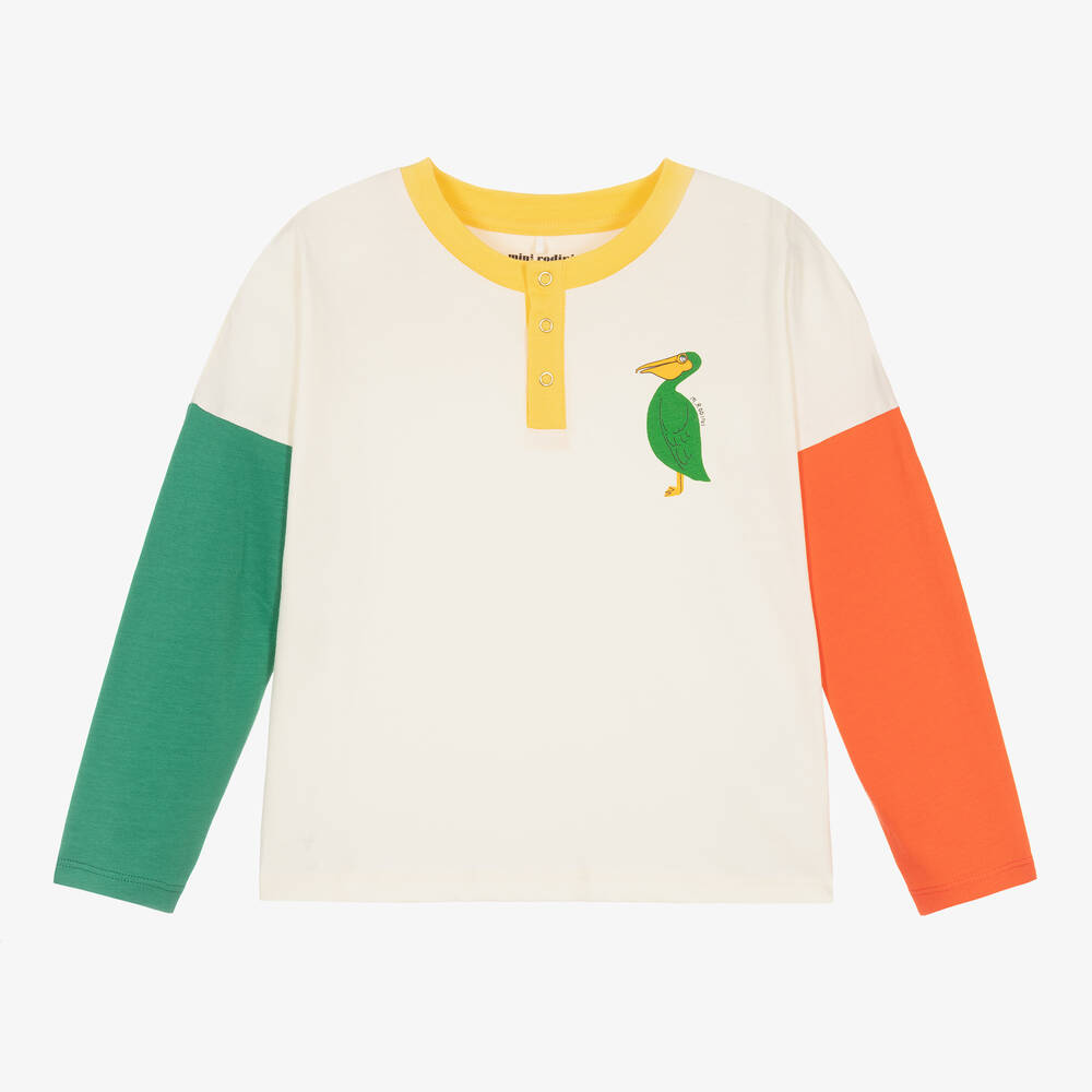 Mini Rodini - Кремовая футболка из органического хлопка с пеликаном | Childrensalon