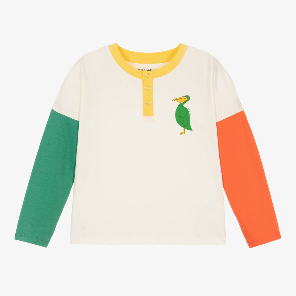 Mini Rodini-Ivory Organic Cotton Pelican T-Shirt | Childrensalon Outlet