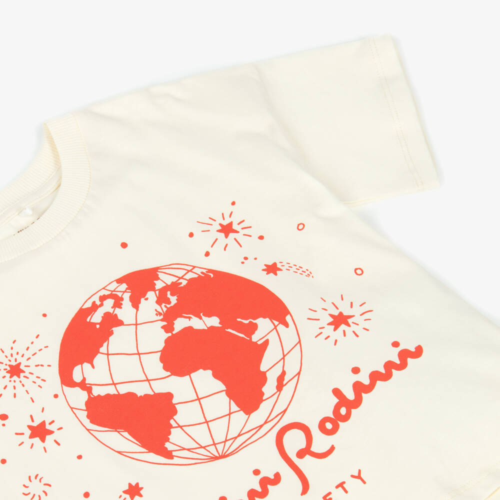 Mini Rodini-Ivory Organic Cotton Society Print T-Shirt | Childrensalon Outlet