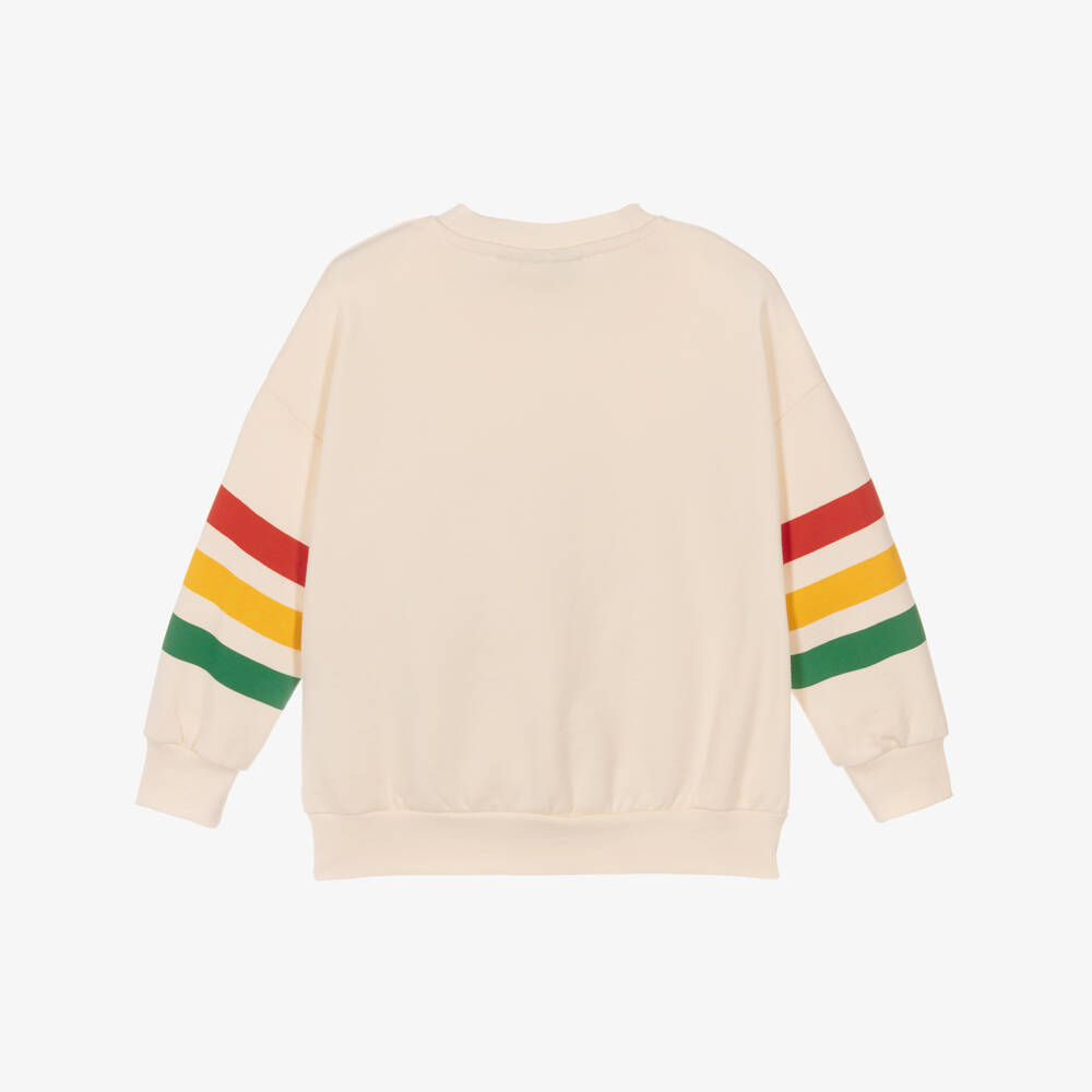 Mini Rodini-Ivory Organic Cotton Sweatshirt with Stripes & Bear Motif | Childrensalon Outlet