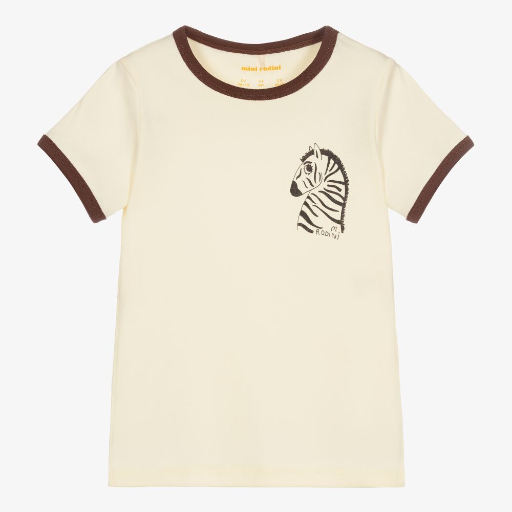 Mini Rodini - Ivory Organic Zebra T-Shirt | Childrensalon