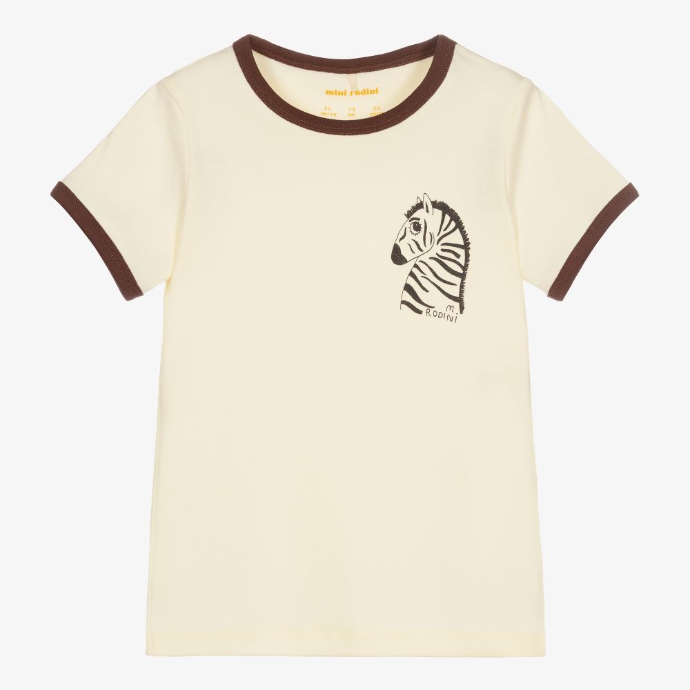 Mini Rodini-Ivory Organic Zebra T-Shirt | Childrensalon Outlet