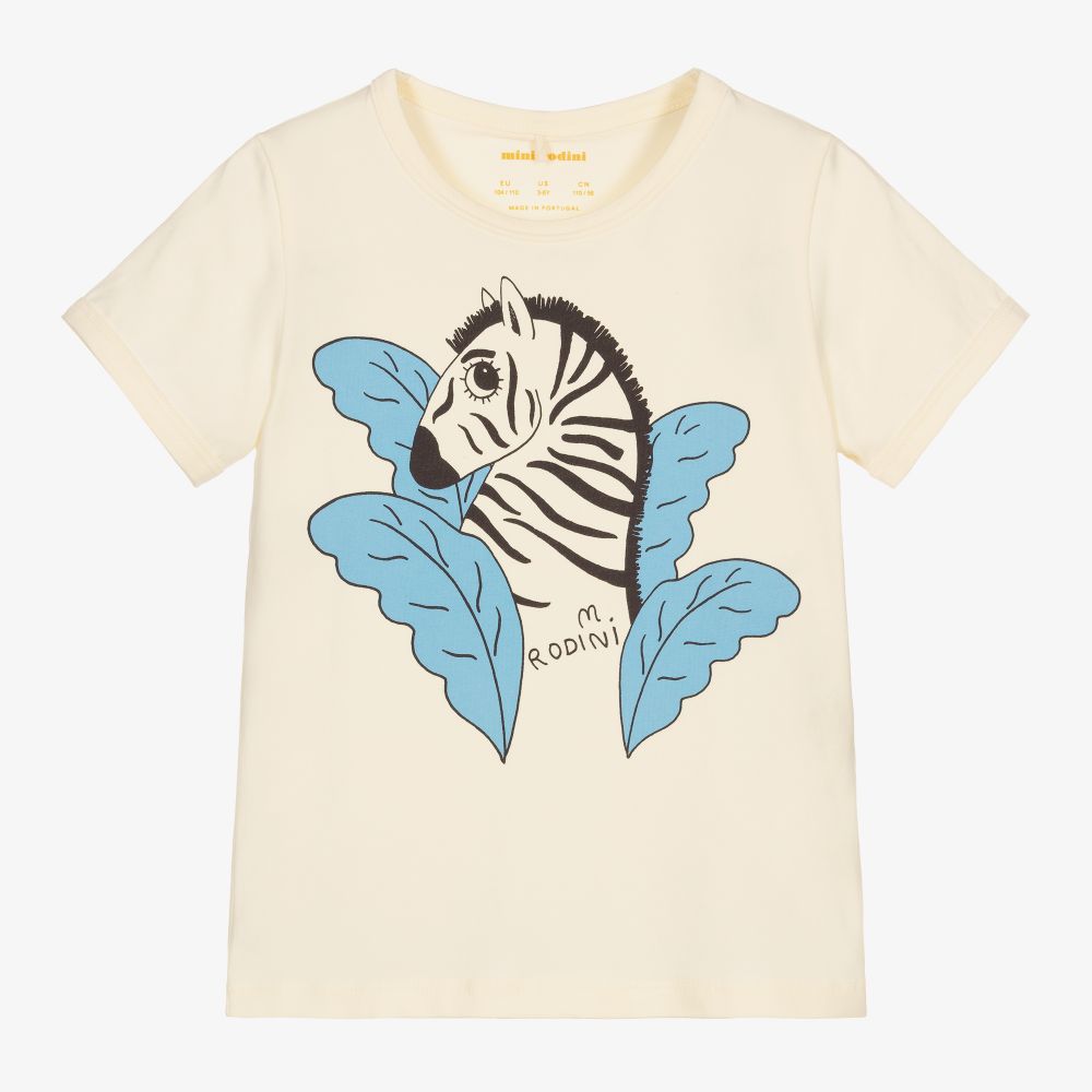 Mini Rodini - Ivory Organic Zebra T-Shirt | Childrensalon