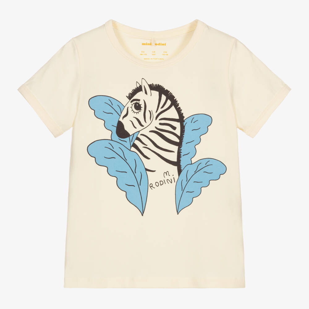 Mini Rodini - Elfenbeinfarbenes Bio-Zebra-T-Shirt | Childrensalon