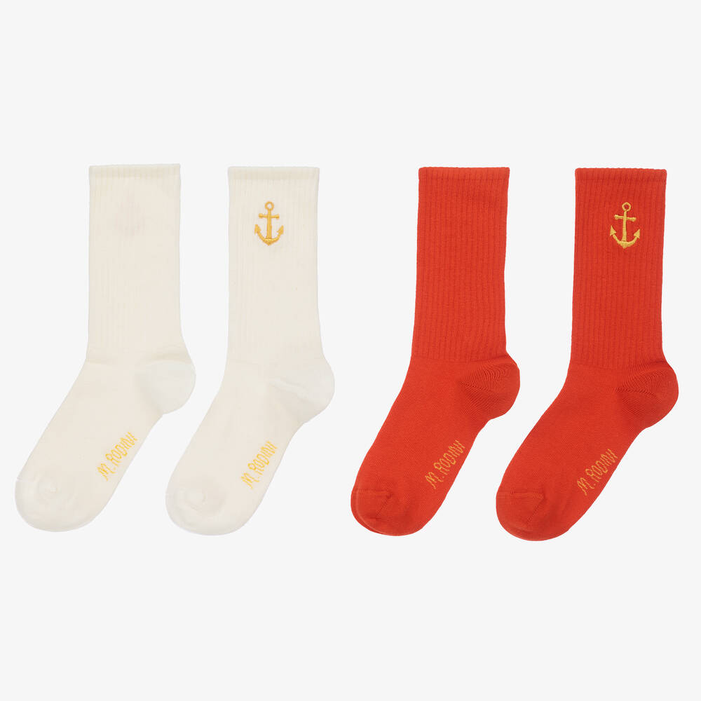 Mini Rodini - Ivory & Red Anchor Socks (2 pack) | Childrensalon