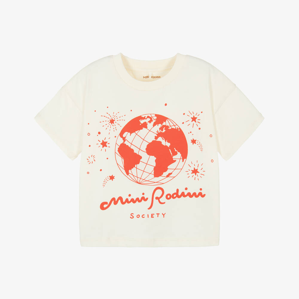 Mini Rodini-تيشيرت عضوي بلون العاج بطبعة أنيقة | Childrensalon Outlet