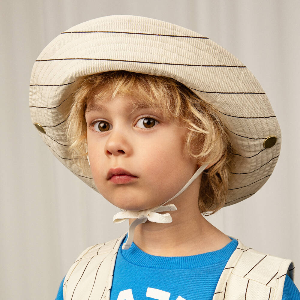 Mini Rodini-Ivory Striped Cotton Sun Hat | Childrensalon Outlet