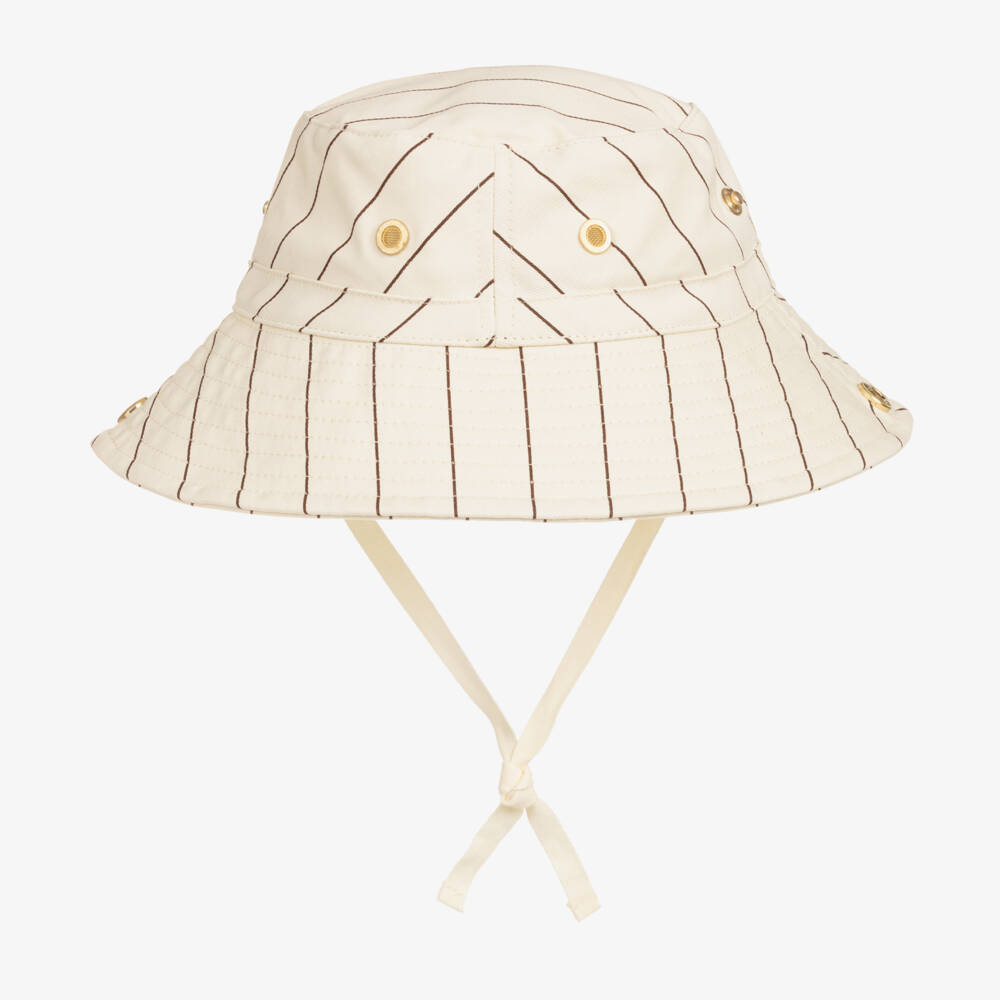 Mini Rodini-Ivory Striped Cotton Sun Hat | Childrensalon Outlet