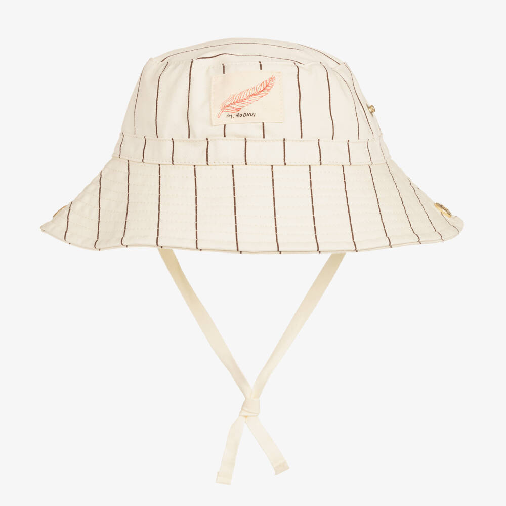 Mini Rodini-Ivory Striped Cotton Sun Hat | Childrensalon Outlet