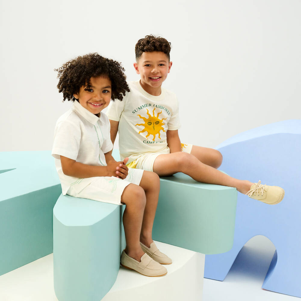 Mini Rodini-Кремовая футболка из хлопка с графикой солнца для детей | Childrensalon Outlet