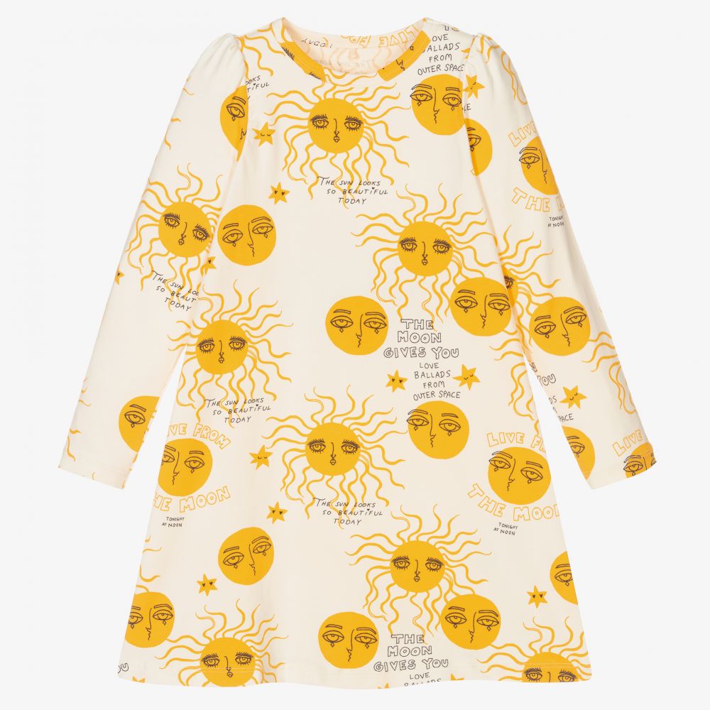 Mini Rodini-Кремово-желтое хлопковое платье | Childrensalon Outlet