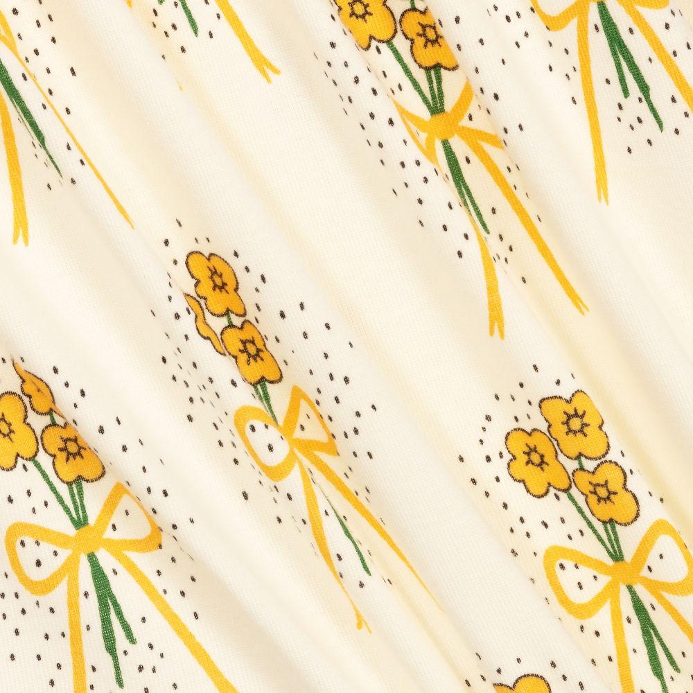 Mini Rodini-فستان قطن عضوي لون عاجي وأصفر بطبعة ورود | Childrensalon Outlet