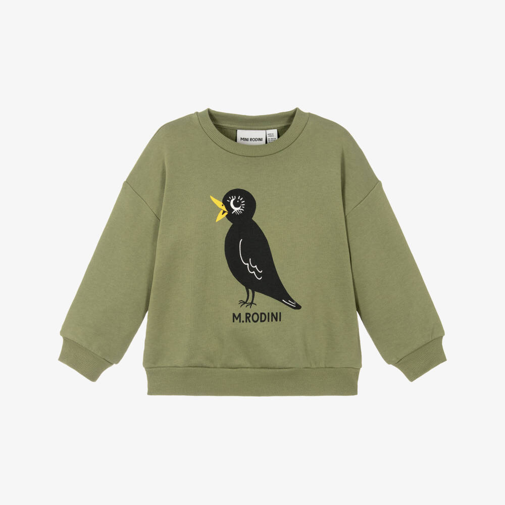 Mini Rodini-Khaki Green Organic Cotton Blackbird Sweatshirt | Childrensalon Outlet