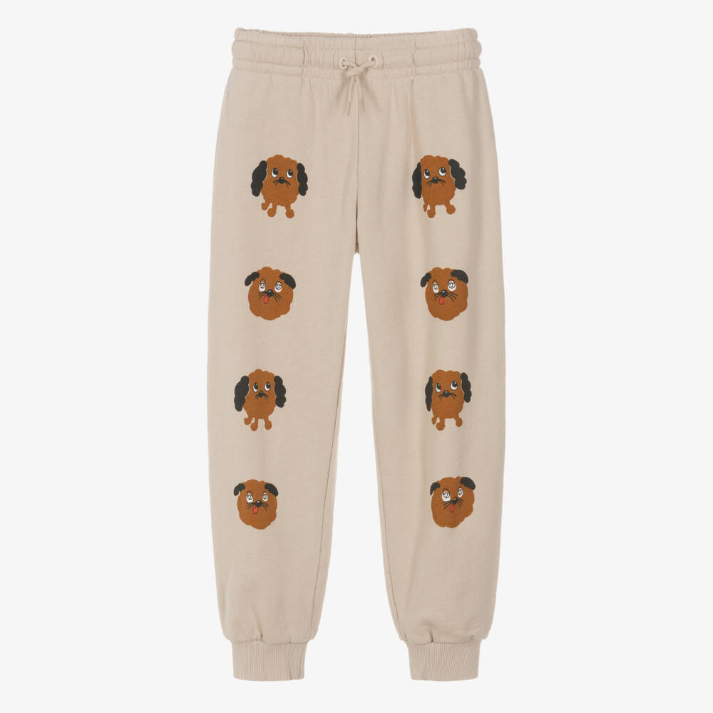 Mini Rodini-Light Beige Organic Cotton Joggers with Dog Motifs | Childrensalon Outlet