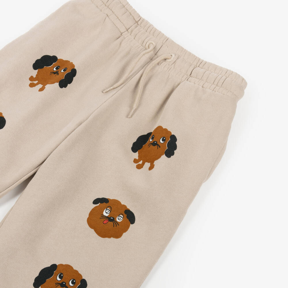 Mini Rodini-Light Beige Organic Cotton Joggers with Dog Motifs | Childrensalon Outlet