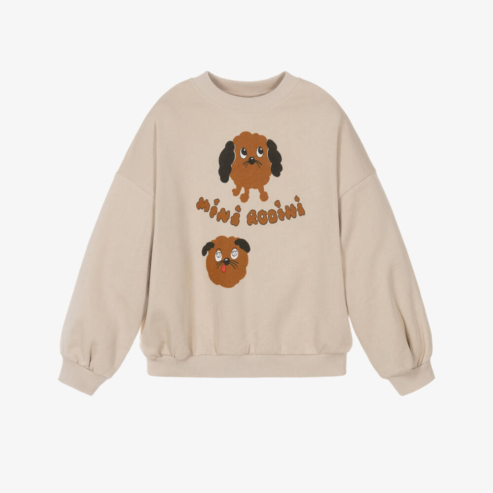 Mini Rodini-Light Beige Organic Cotton Sweatshirt with Dog Motifs | Childrensalon Outlet