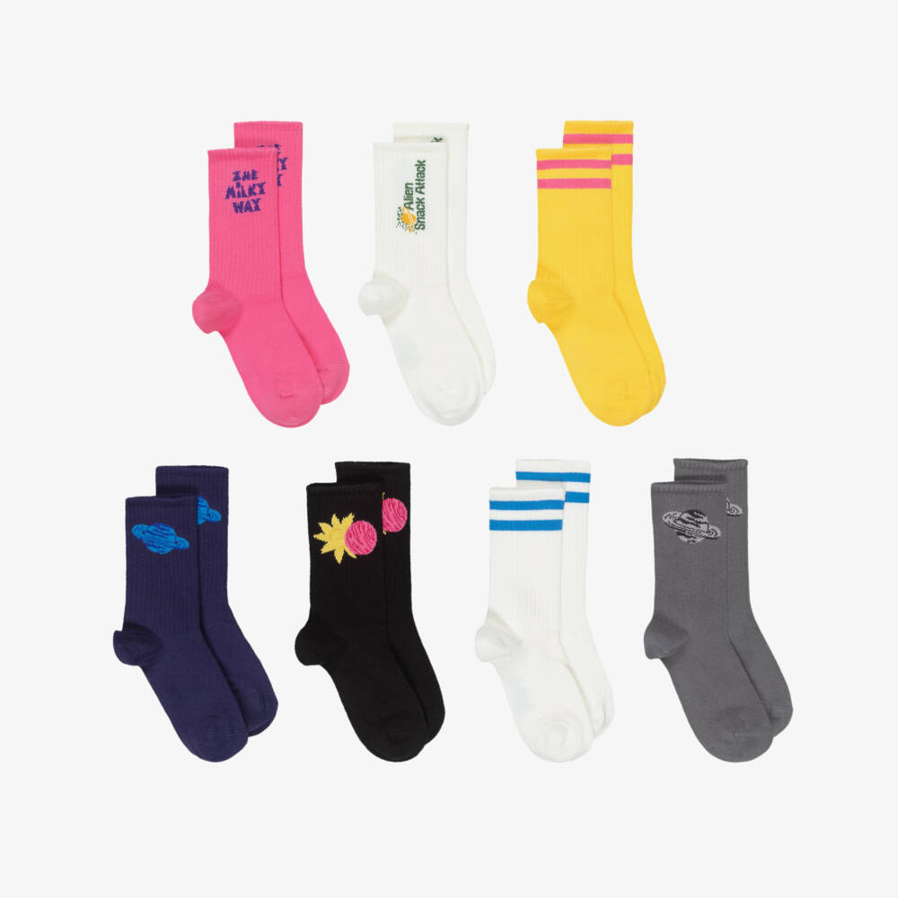 Mini Rodini-Multicolour Galaxy-Themed Socks (7 pack) | Childrensalon Outlet