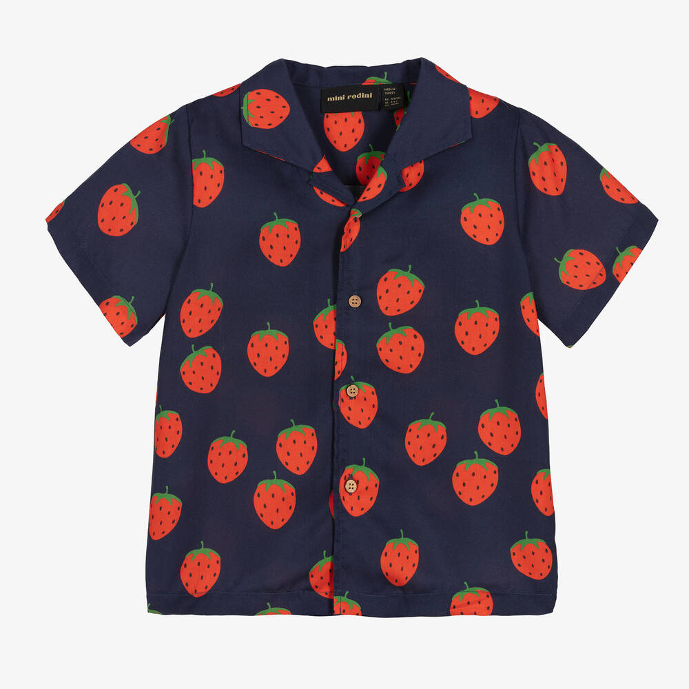 Mini Rodini-Navy Blue Lyocell Strawberry Shirt | Childrensalon Outlet