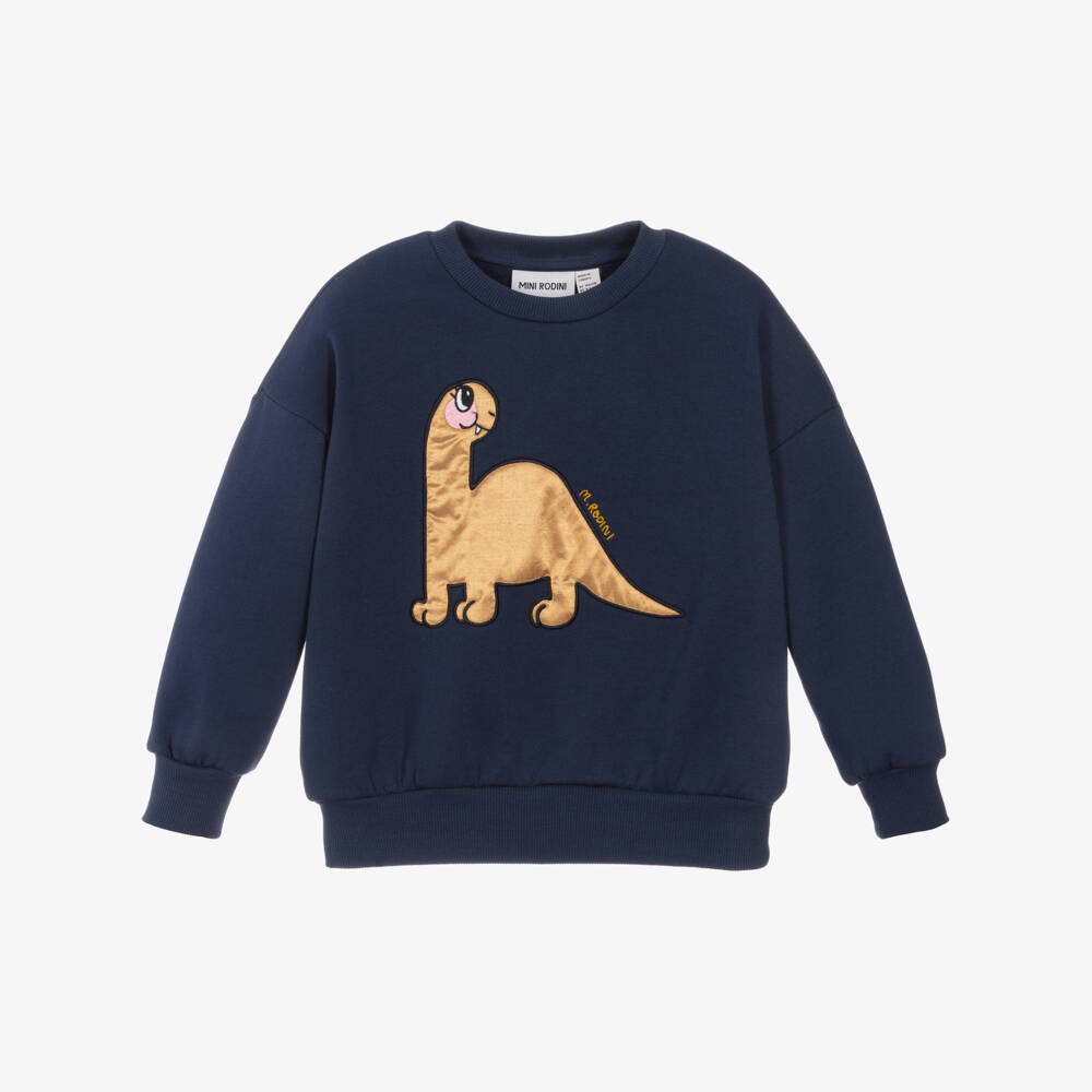 Mini Rodini-Navy Blue Organic Cotton Dinosaur Sweatshirt | Childrensalon Outlet