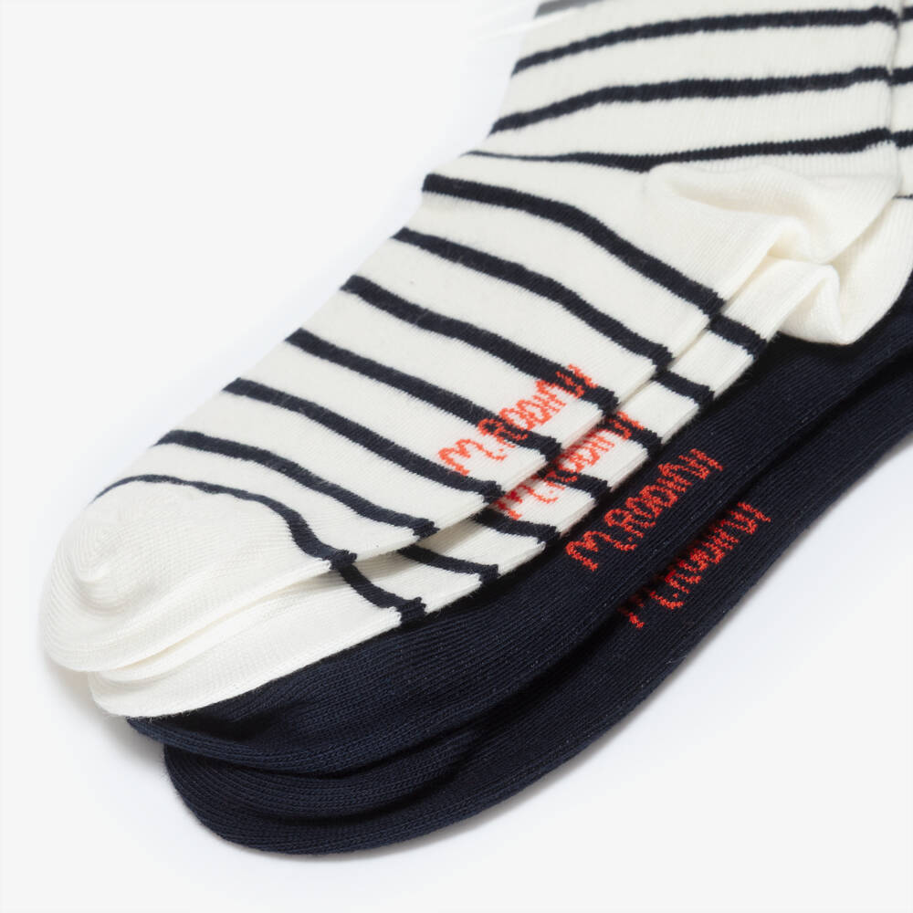 Mini Rodini-Navy Blue & White Cotton Socks (2 Pack) | Childrensalon Outlet