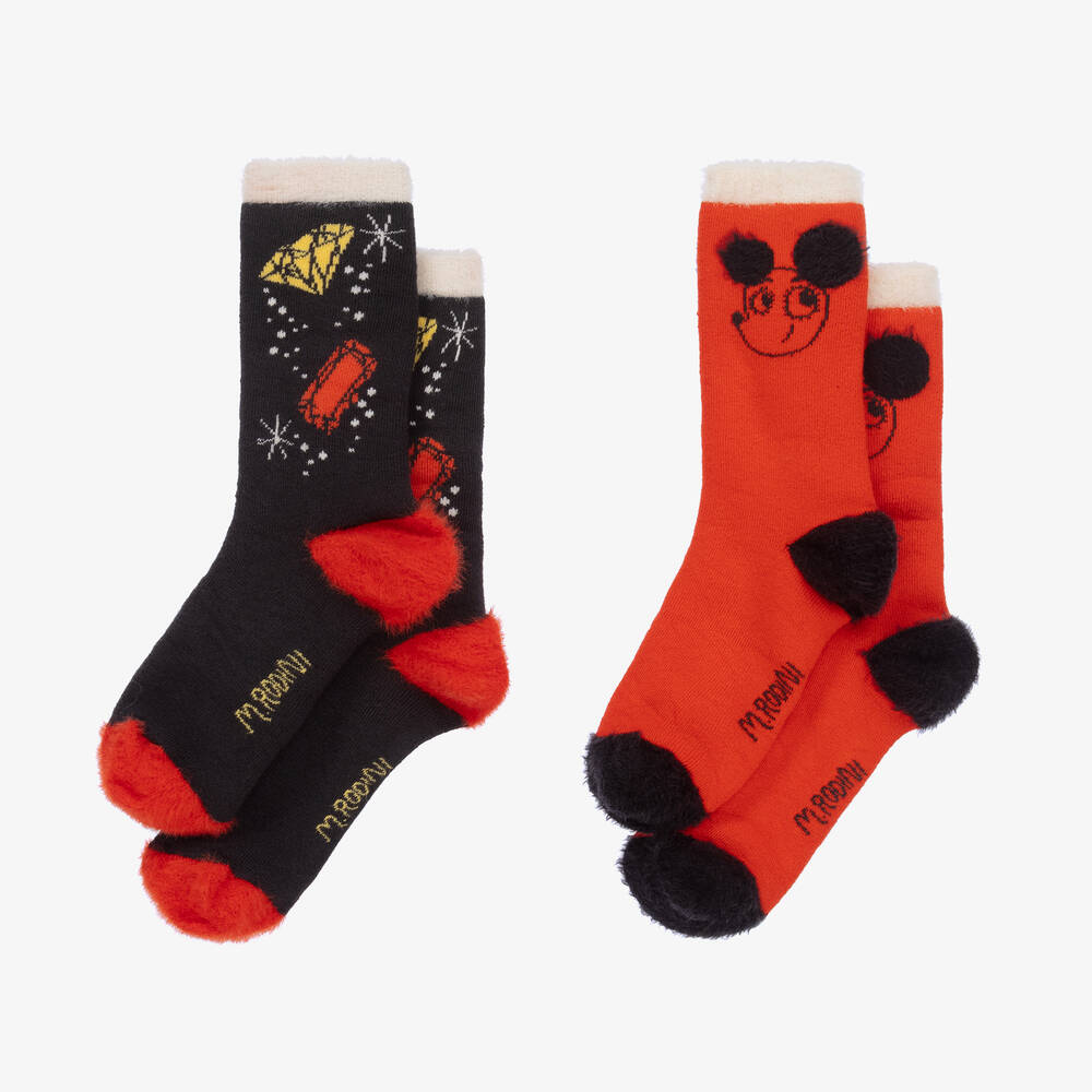 Mini Rodini-Orange & Black Cotton Socks (2 Pack) | Childrensalon Outlet