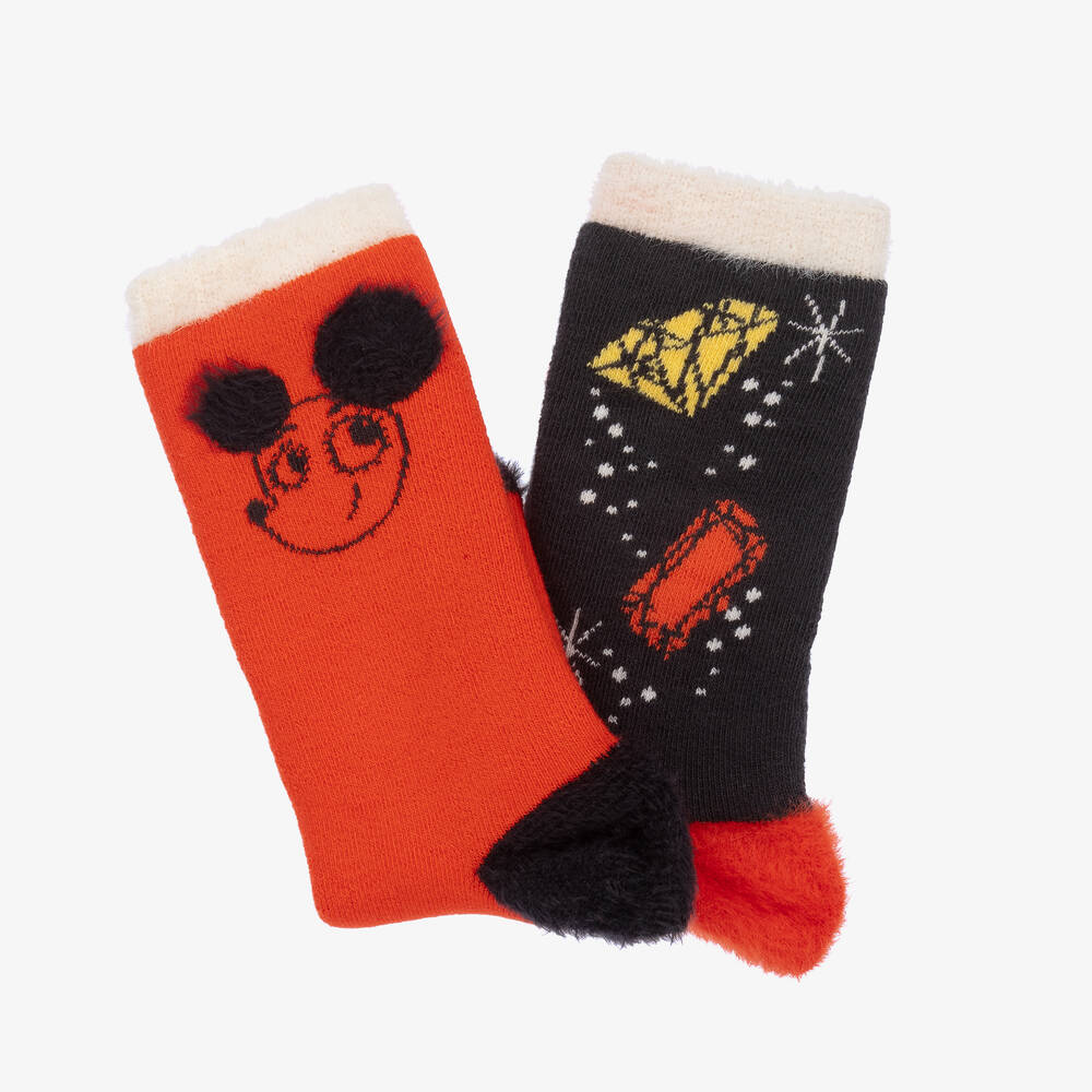 Mini Rodini-Orange & Black Cotton Socks (2 Pack) | Childrensalon Outlet