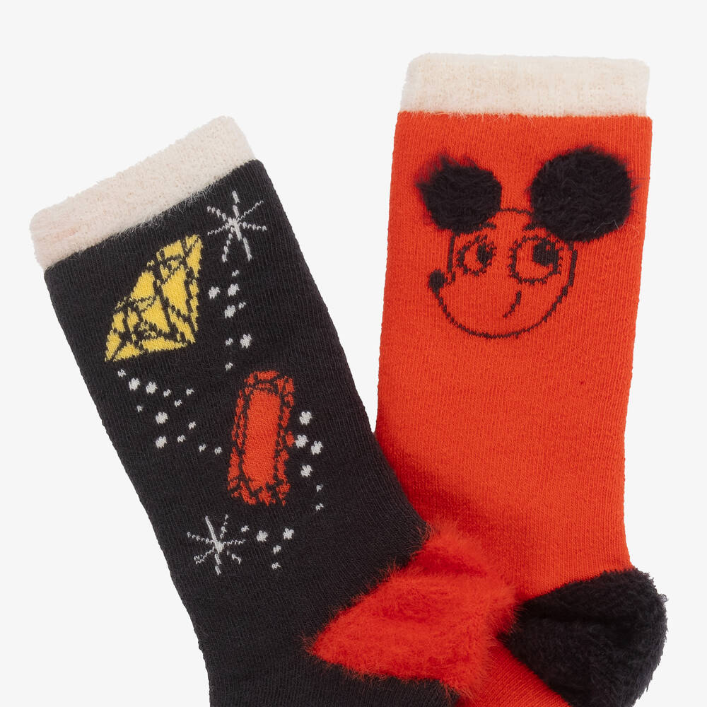 Mini Rodini-Orange & Black Cotton Socks (2 Pack) | Childrensalon Outlet