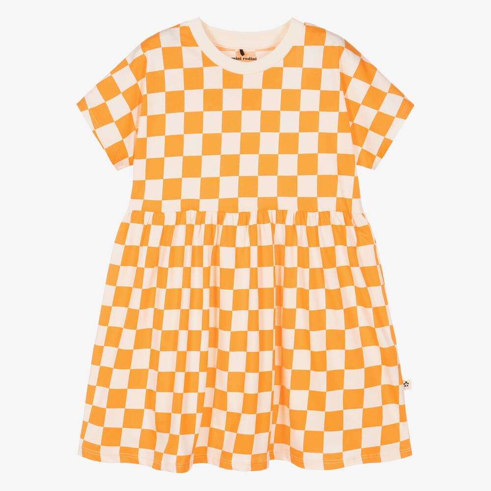 Mini Rodini - Orange Check Cotton Dress | Childrensalon