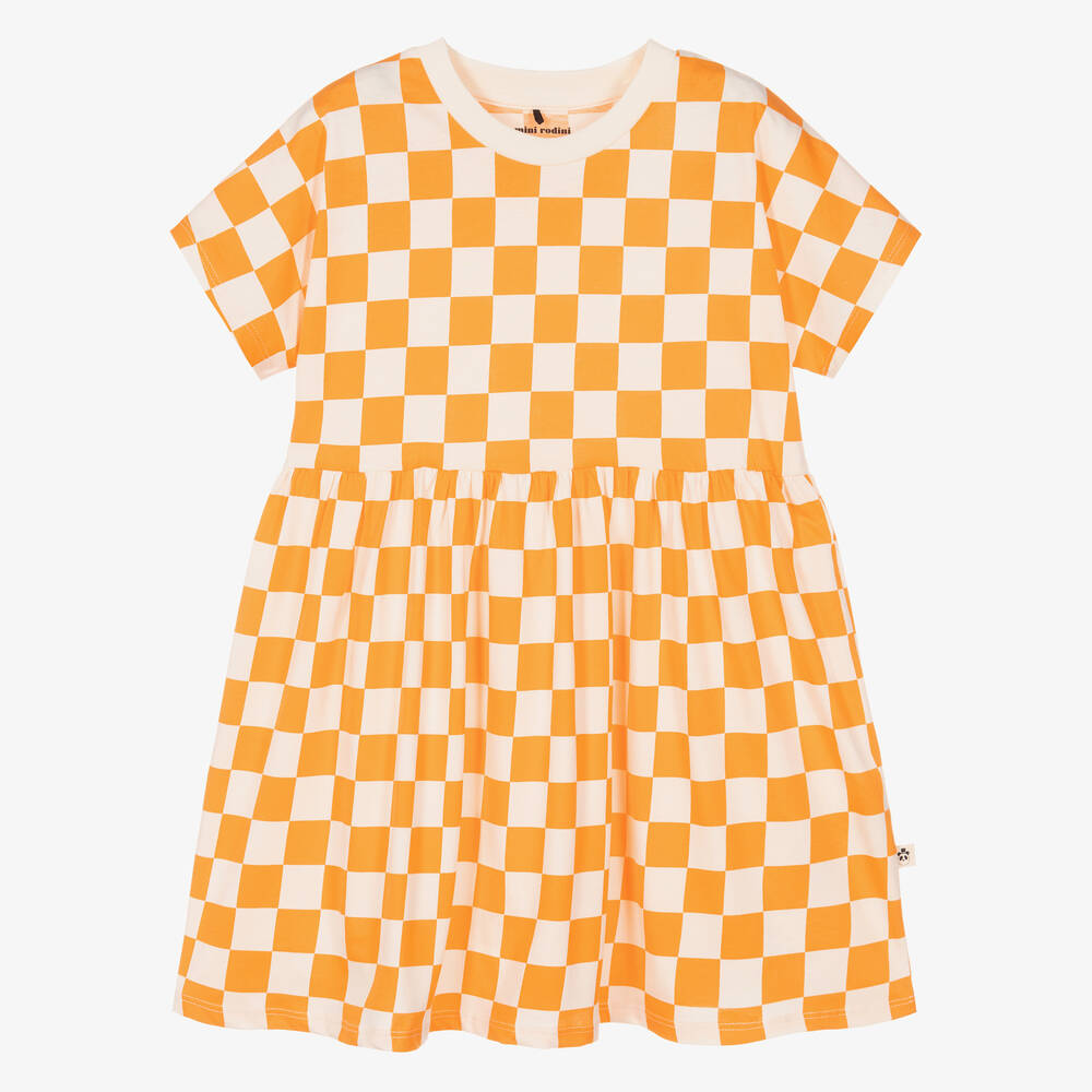 Mini Rodini-Оранжевое хлопковое платье в клетку | Childrensalon Outlet