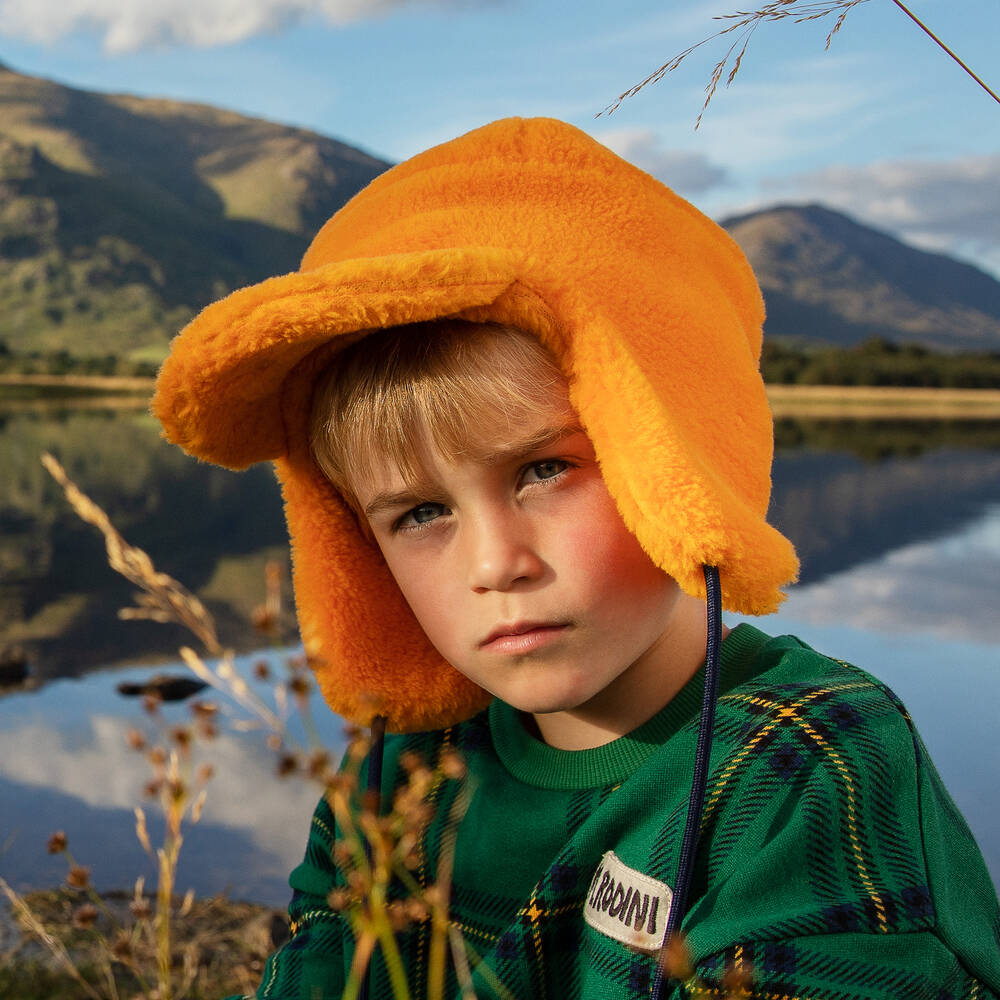 Mini Rodini Orange Faux Fur Trapper Hat