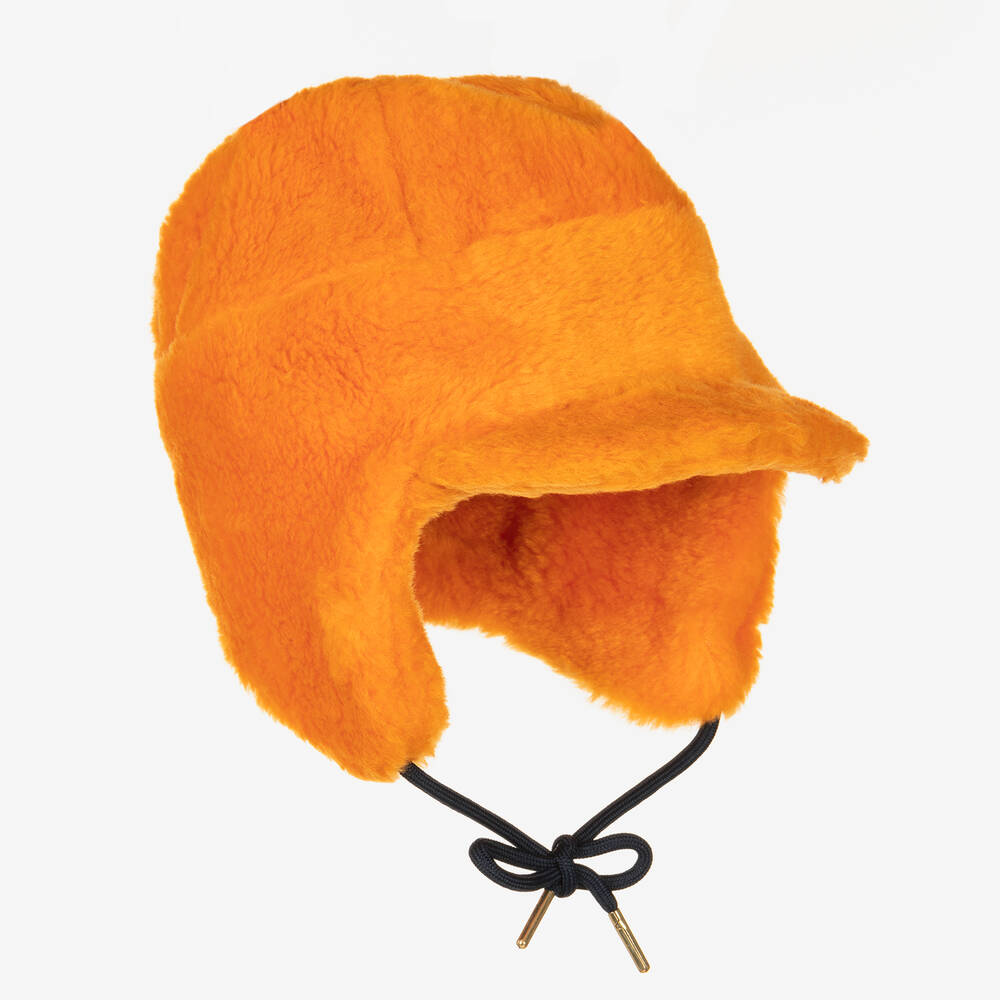 Mini Rodini - Orange Trappermütze aus Kunstpelz | Childrensalon