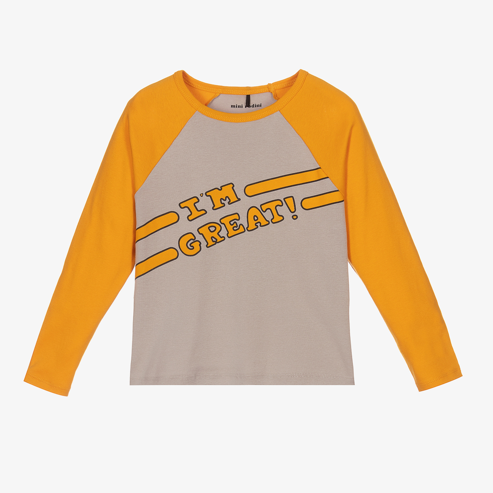 Mini Rodini - Orange & Grey Slogan Top | Childrensalon