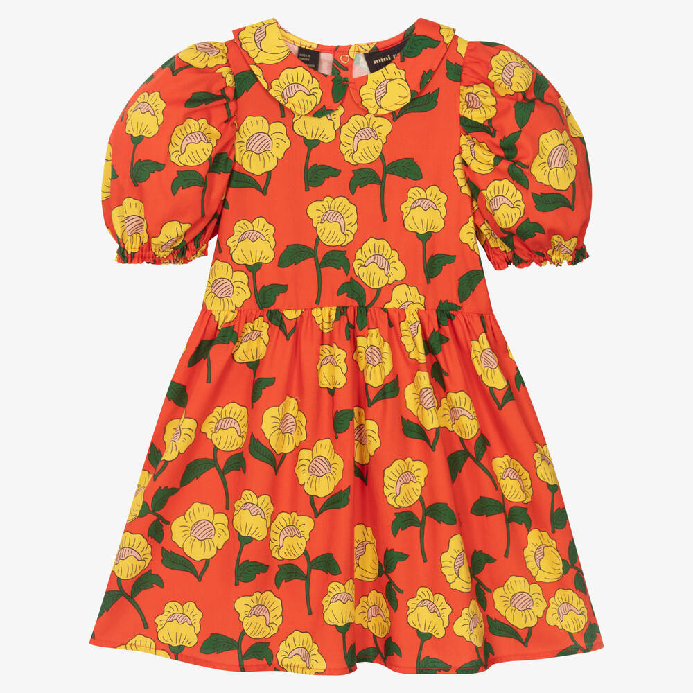 Mini Rodini - Orange & Yellow Cotton Flowers Dress | Childrensalon
