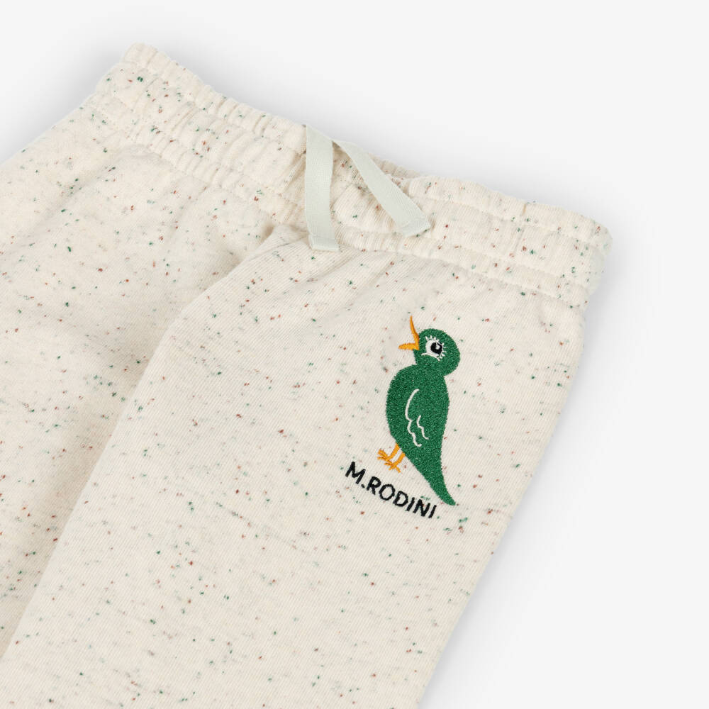 Mini Rodini-Organic Beige Joggers with Bird Print | Childrensalon Outlet