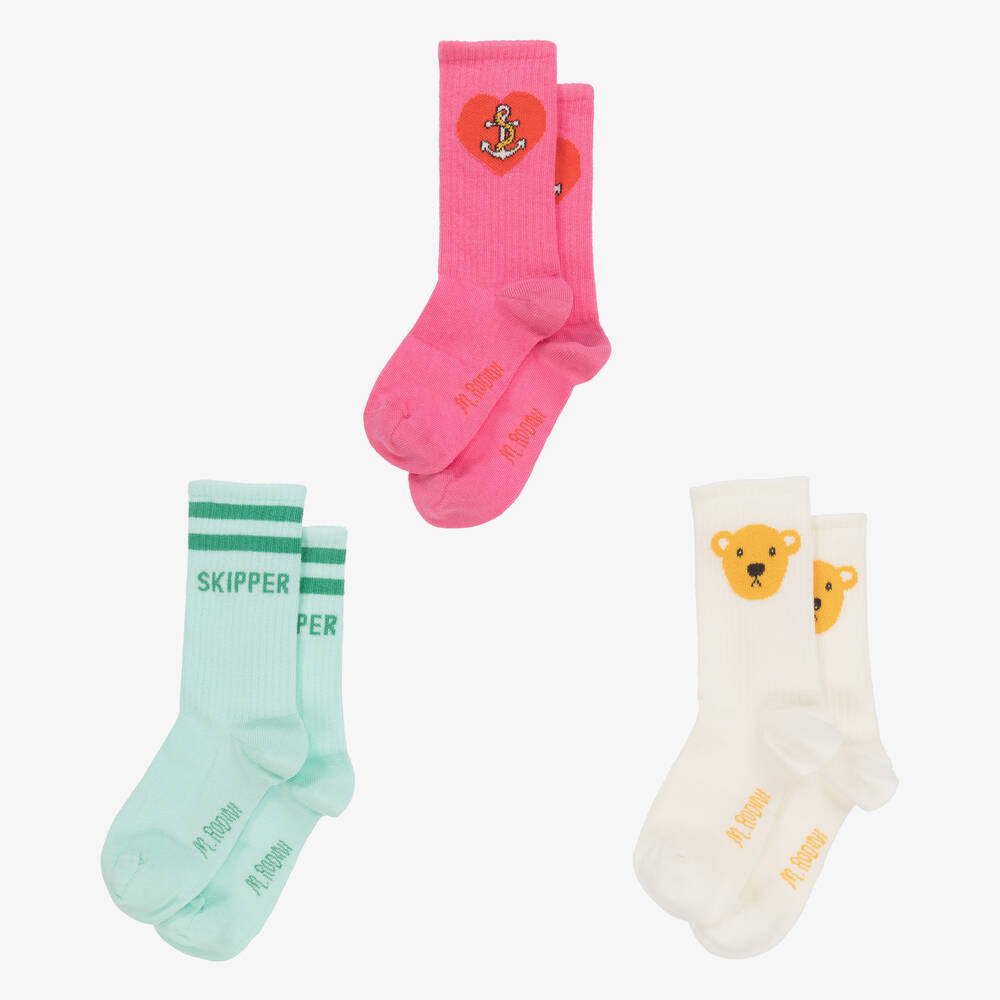 ميني روديني-جوارب مزيج قطن عضوي لون عاجي وأخضر (عدد 3) | Childrensalon Outlet